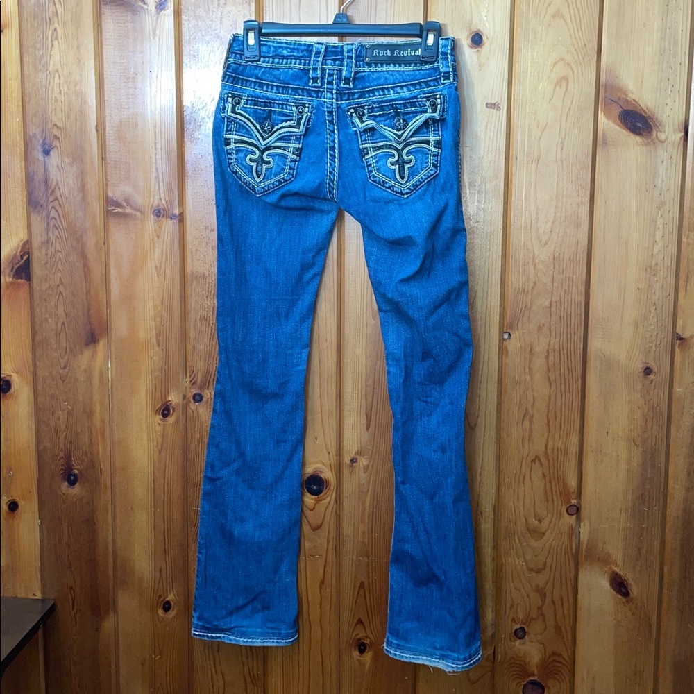 Rock Revival Blue Boot Cut Jeans cellne style designer jeans size 26 embellished